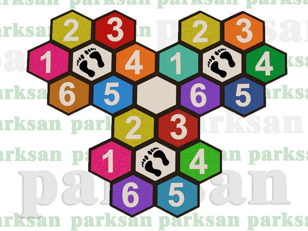 KAUÇUK KARO SEKSEK OYUN TAKIMI VE FİZİKSEL BECERİ OYUN TAKIMI MODELLERİ / 61500 - 10 Kauçuk Karo Altıgen Seksek Oyun Takımı(Özel Seri /Renkli)